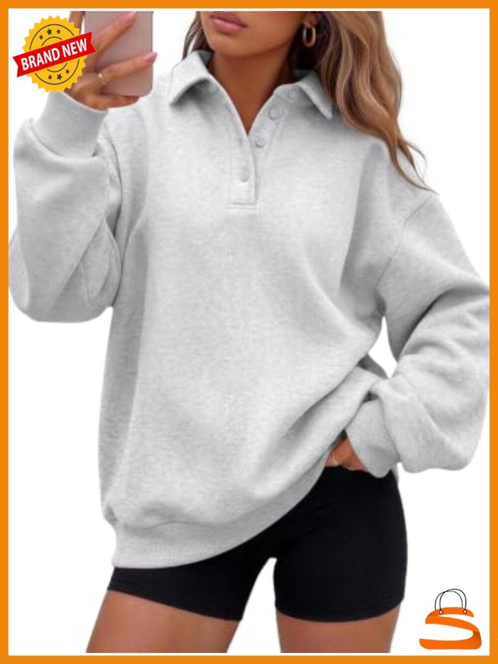 Oversized Fleece Sweatshirt Polo Collar Quarter Button Pullover Fall